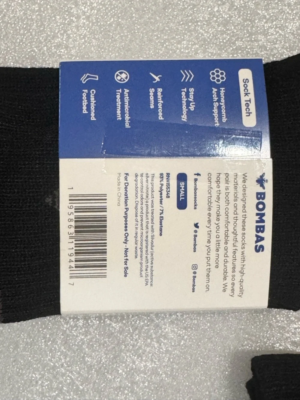 2 CT Bombas Unisex Size Small Black Crew Socks - Comfort & Support